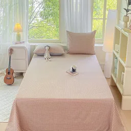 JC HOME Pink & Grey Checked 150 TC Queen Bedsheet Set 2 m x 2.3 m-picture-11