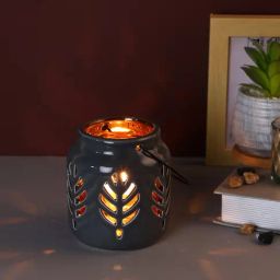 Tayhaa Black Ceramic Abstract Candle Holder-image-42