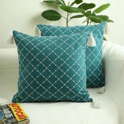 Jamio Firati Green Cotton Decorative Embroidery with Tassels Cushion Cover - Set of 2-image-73