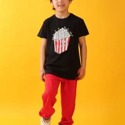 Anthrilo Boys Black & Red Cotton Regular Fit Self Joggers Set-image-20