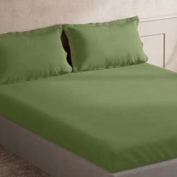 TARA Sparkling Homes Green 300 TC Cotton King Bedsheet With 2 Pillow Covers-image-4