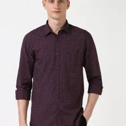 Peter England Purple Cotton Slim Fit Printed Shirt-picture-21