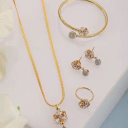 Anikas Creation Stylish Gold Tone White Ad Studded Sleek Jewellery Set-image-67