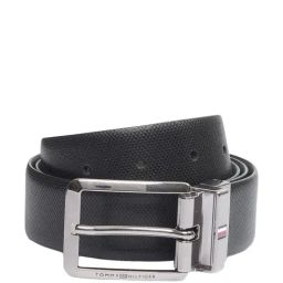 TOMMY HILFIGER Seward Black & Olive Leather Textured Reversible Belt For Men-image-25