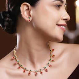 Rubans Gold-Tone Plated Red & Green Set for Women-picture-23