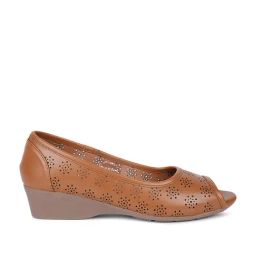 Bata Women's Brown Peeptoe Wedges-image-43