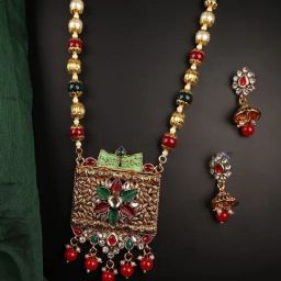 Anikas Creation Multicolor Meenakari Long Crystal Jewellery Set-image-92