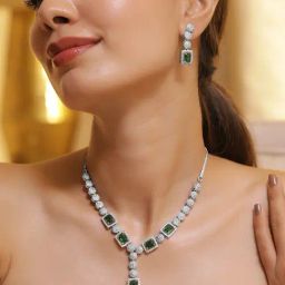 Rubans Rhodium Plated Green Set for Women-picture-10