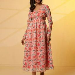 Aurelia Pink Floral Print Flared Kurta-23