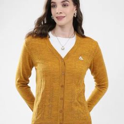 Monte Carlo Mustard Blend Wool Woven Design Cardigan-image-67