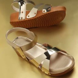 Iconics Women's Gold Cross Strap Wedges-28