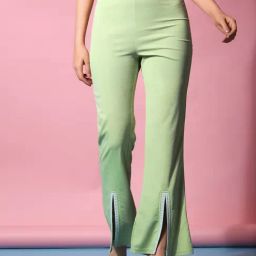 SELVIA Light Green Regular Fit Mid Rise Bootcut Trousers-image-59