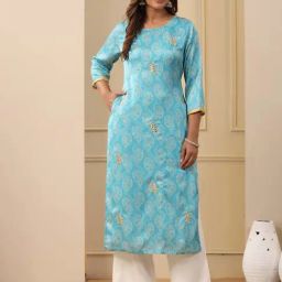 Jaipur Kurti Blue Silk Printed Straight Kurta-image-41