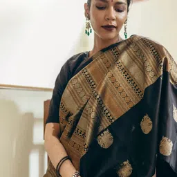 BlueRang Woven Design Zari Jacquard Silk Banarasi Saree With Unstiched Blouse Piece-image-38