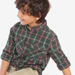 Bonkids Boys Standard Tartan Checked Spread Collar Cotton Casual Shirt-image-23