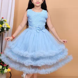 MT SAHIN DRESSES Girls Solid Round Neck Fit & Flare Midi Dress-47