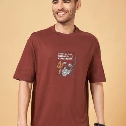 People by Pantaloons Mid Brown Cotton Regular Fit Printed T-Shirt-image-56