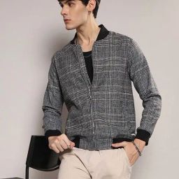 Campus Sutra Black Regular Fit Check Bomber Jacket-image-39