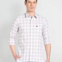 Arrow Sport Grey Cotton Slim Fit Checks Shirt-picture-42