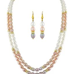 Sri Jagdamba Pearls Golden Necklace & Earring Set-image-50