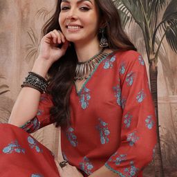Sangria Floral Print Kurta with Trousers-18