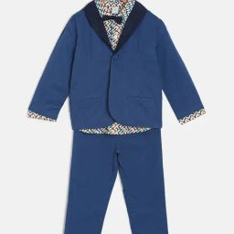 MINIKLUB Kids Blue Solid Full Sleeves Shirt, Waistcoat with Pants-image-66