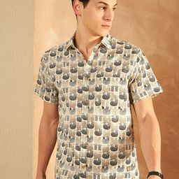 DENNISON Men Comfort Fit Ethnic Motifs Printed Spread Collar Cotton Casual Shirt-image-79
