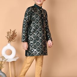 NFC CREATION Boys Embroidered Regular Sequinned Dupion Silk Kurta with Pyjamas image 3