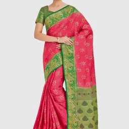 Mimosa Pink Printed Paithani Saree With Blouse-image-78