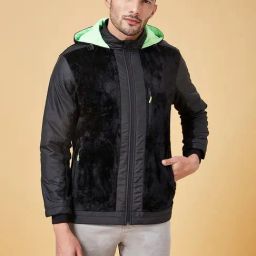 Urban Ranger By Pantaloons Black Regular Fit Texture Hooded Jacket-image-74