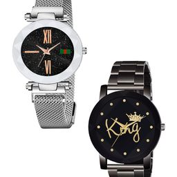 CSAMON Unisex Pack of 2 Printed Round Foldover Regular Analogue Watch -es GR_379-image-75