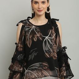 Raabta Fashion Women Floral Print Cold-Shoulder Sleeves Georgette Regular Top-image-7