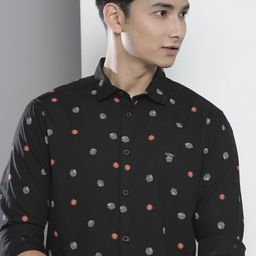 The Indian Garage Co Men Black Regular Fit Geometric Opaque Printed Casual Shirt-picture-35