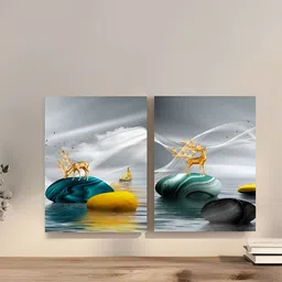 Art Street Green & Grey 2 Pieces Canvas Deer Painting Wall Arts-23