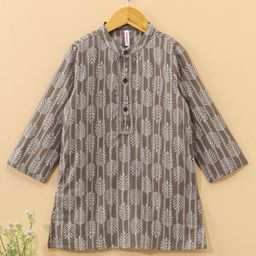 Babyhug Full Sleeves Kurti Leaf Print - Brown-image-94