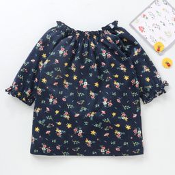Babyhug Three Fourth Sleeves Top with Frill Detailing & Floral Print - Navy Blue-picture-13