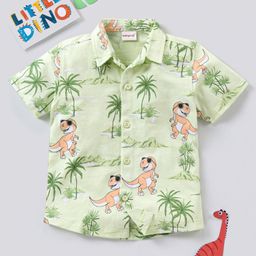 Babyhug cotton Half sleeves Knit boys shirt Dino Print - Green-image-16