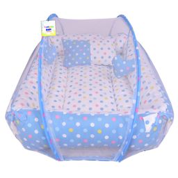 Toddylon Baby Bedding Set New Born Mattress with Mosquito Net Polka Dot Printed  - Blue-11