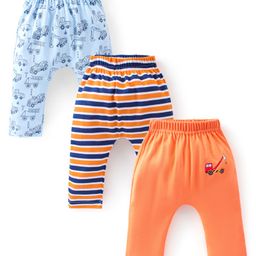 Babyhug Cotton Full Length Trucks Printed Diaper Pants Pack of 3  - Blue Orange & Red-image-7