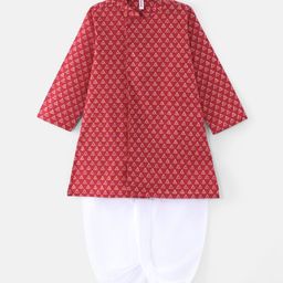 Babyhug Cotton Woven Full Sleeves Printed Dhoti Kurta Set - Red-picture-23