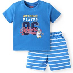 Babyhug Cotton Knit Half Sleeves Night Suit With Text Print - Blue-image-50