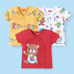 Babyhug 100% Cotton Interlock Knit Half Sleeves Vests with Bear Print Pack of 3 - Multicolor-image-83