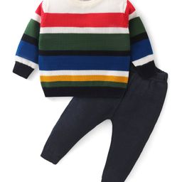 Babyhug Knitted Full Sleeves Sweater Set with Stripes Design - Multicolour-image-57