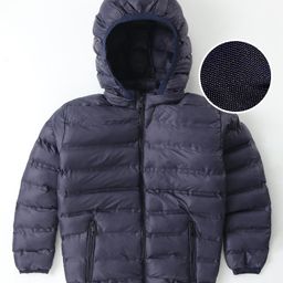 Little Kangaroos Full Sleeves Padded & Hooded Jacket with Pocket Solid Colour - Navy Blue-image-94