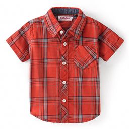Babyhug Cotton Woven Half Sleeves Check Shirt - Red-image-49