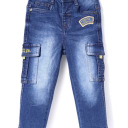 Babyhug Full Length Denim Jeans With Text Embroidery - Navy Blue-image-95