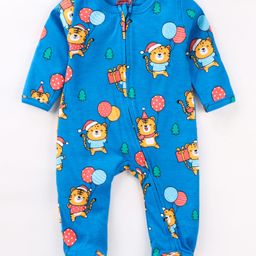 Babyhug Cotton Knit Full Sleeves Sleep Suit With Animals Print - Blue-picture-21