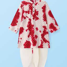 Babyhug Cambric Full Sleeves Foil Printed With Tie & Dye Kurta Dhoti Set - Red-image-81