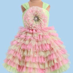 Enfance Sleeveless Ruffle & Pearl Detailed Floral Applique Dress - Powder Green-image-56