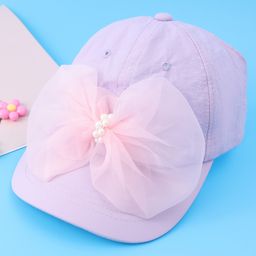 Babyhug Free Size Baseball Cap With Bow Applique - Purple-image-46
